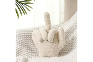 Menkxi Small Middle Finger Decorative Pillow 13.78 x 9.84 in Funny Shaped Sherpa Fleece Throw Pillow Warm Soft Emoticon Cushi