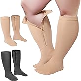 Hillban 2 Pair 15 - 25 Mmhg Wide Plus Size Calf Zipper Compression Socks for Women Men