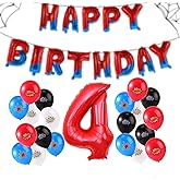 CAVLA Spider Birthday Decorations, Red and Blue Spider Web Happy Birthday Letter Balloon Banner, Party Supplies (Number 4)