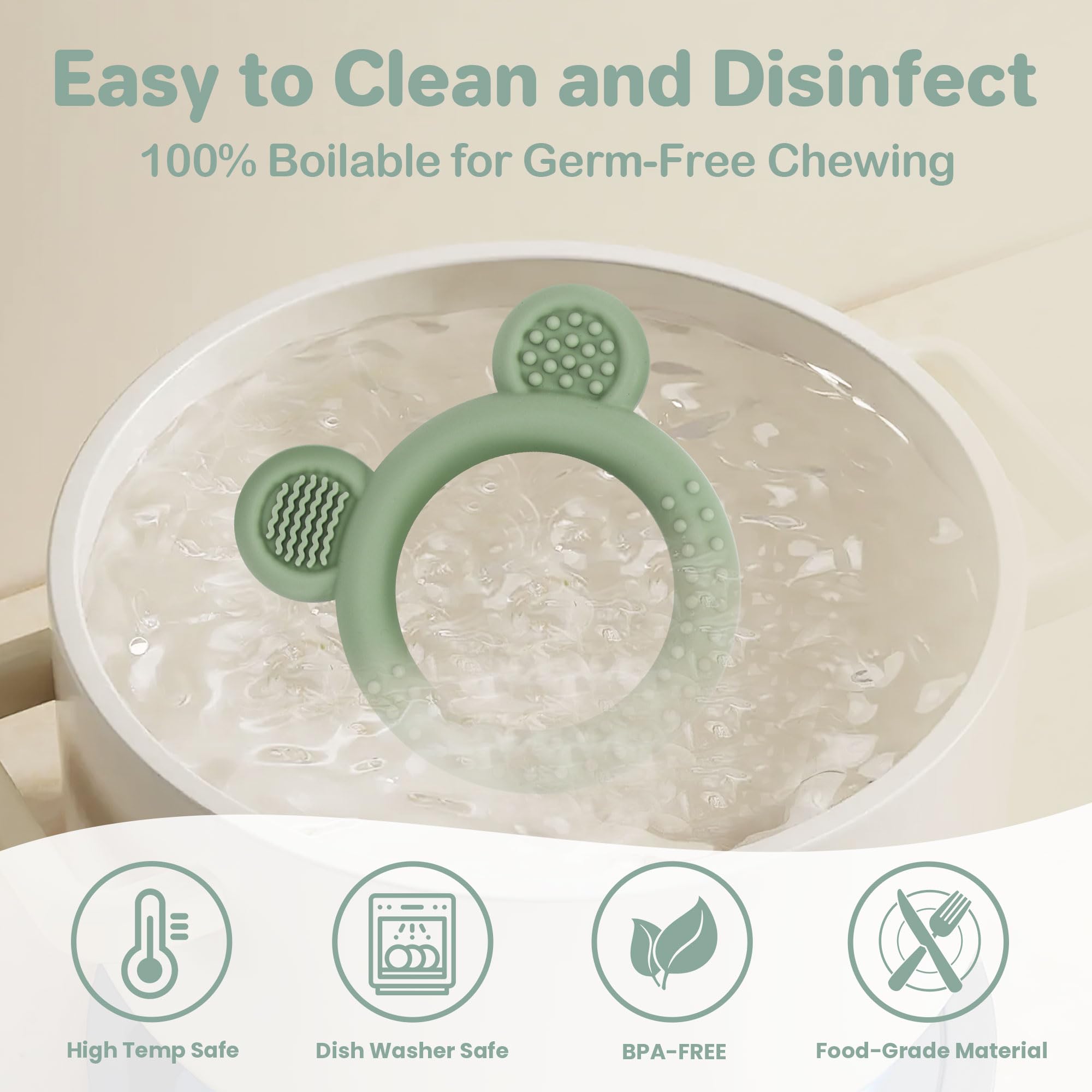 Eascrozn Baby Teething Toys Set of 3, Teethers for Babies 3-6 6-12 Months, BPA Free Soft and Textured Bear Teething Rings Silicone Teething Relief Soothing Sore Gums Baby Chew Toys