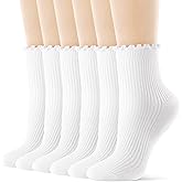 FITRELL 6 Pairs Ruffle Socks, Womens Soft Breathable Cute Lettuce Ankle Crew Frilly Socks