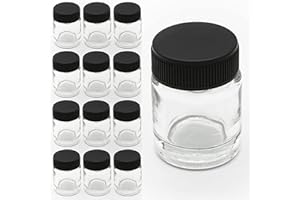 XDOVET Airbrush（Pack of 12） Empty 3/4 Ounce (22cc) Glass Jar Bottles with Plastic Lids - Small Glass Bottle, Paint Storage Bottles-Jars Screw Into Siphon Feed Airbrush Lid Adaptor Assemblies