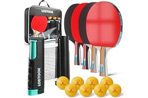 Lostook Professional Ping Pong Paddles Set of 2/4 with Table Tennis Rackets and 3 Star Balls, Portable Ping Pong Table Net with Clamps for Any Table, Home/Outdoor Games
