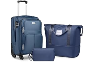 LARVENDER Softside Luggage Sets 3 Piece, Expandable Carry on Luggage 22x14x9 Airline Approved with TSA Lock Spinner Wheels, Lightweight Rolling Suitcase for Men and Women, Blue