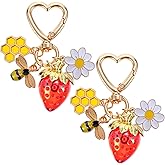 Classicseali 2pcs Strawberry Bag Charm,Cute Strawberry KeychainCute Bag Charms & Purse Charms for Women, with Daisy & Bee Accents - Perfect Strawberrys Keychains for Handbags, Backpacks
