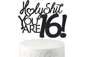 VEEGOOD Happy 16th Birthday Cake Topper Funny 16th Birthday Decorations for Teens 16 Birthday Cake Toppers-Black Glitter boys 16th birthday decorations,Sixteen Cake Topper For girl
