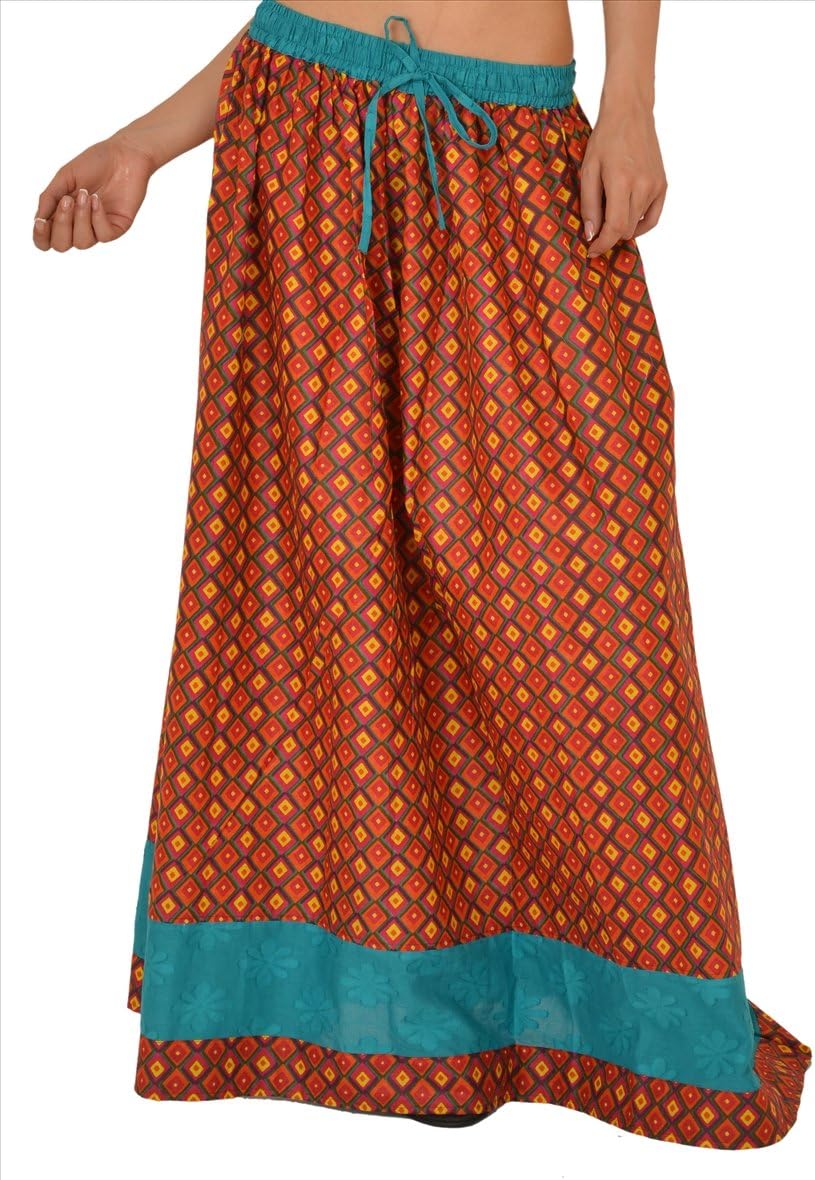 Skirts N Scarves SnS Pure Cotton Printed Long Maxi Skirt with Jacquard Border