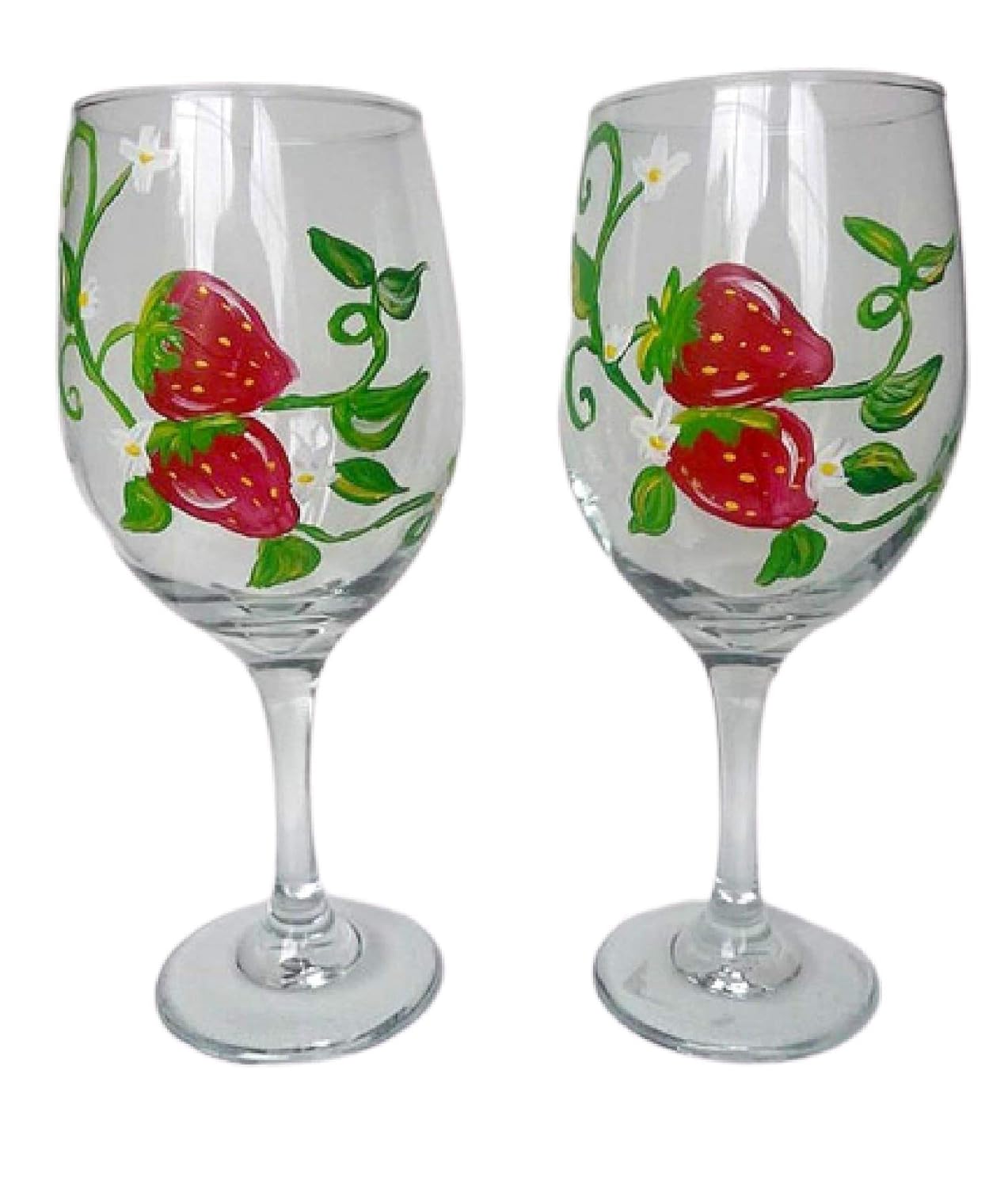 Red Strawberry Stemmed Hand Painted Wine Glasses Set of 2