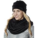 Ladies' Ultra Soft Faux Fur Infinity Scarf and Hat,Black,One Size