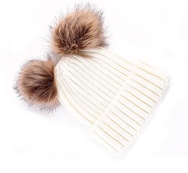 Women Fashion Double Pom Pom Ball Knit Crochet Winter Warm Beanie Cap Ski Beret Hat Color Beige Size Size At Amazon Women S Clothing Store