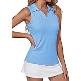 TACVASEN Womens Golf Shirt Sleeveless UPF 50+ Polo Shirts Collared Tennis Tops V Neck Athletic Workout Tank Quick Dry