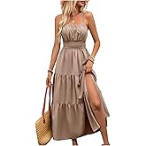 BEAUDRM Women's Boho Maxi Dress Spring Summer Wedding Guest Dress Summer Vacation Ruched Ruffle Flowy Milkmaid Sundress