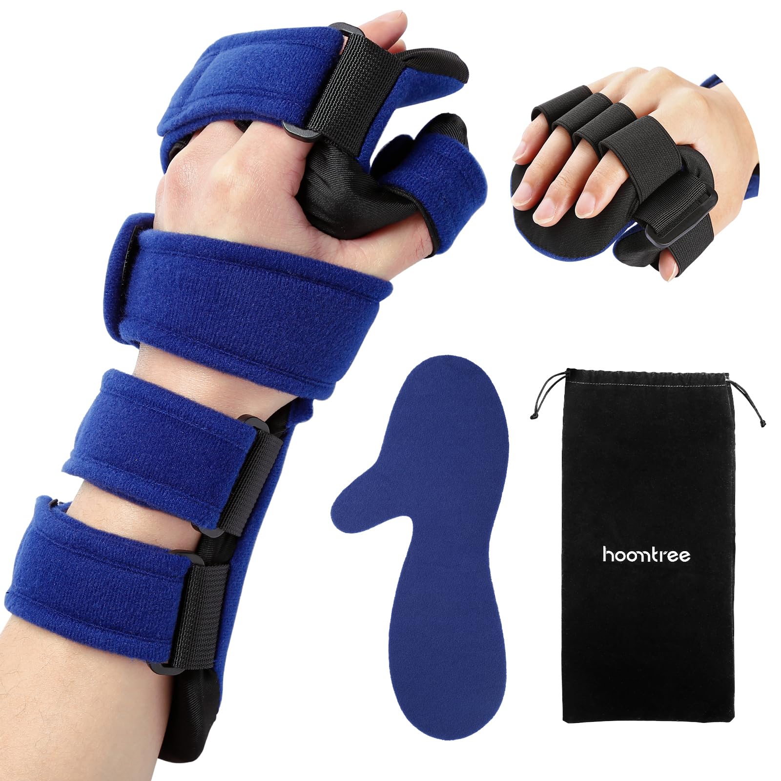 HOOMTREE Stroke Resting Hand Splint Right&Left Resting Hand Splint with Finger Separator Functional Night Immobilizer Wrist Finger Brace for Carpel Tunnel Pain,Sprain Fracture,Tendonitis (Left,Blue)