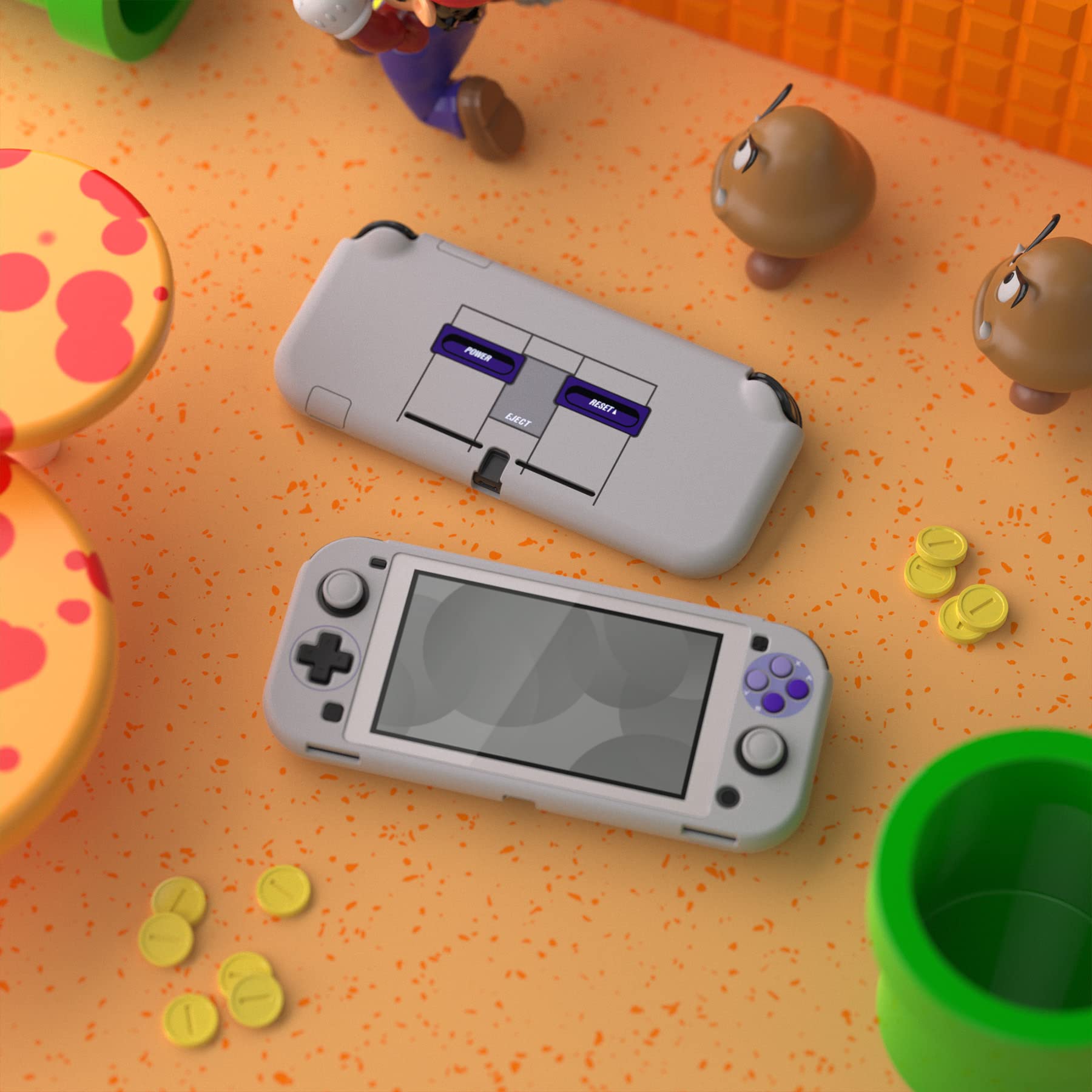 eXtremeRate PlayVital Classics SNES Style Protective Grip Case for Nintendo Switch Lite, Hard Cover for Nintendo Switch Lite - Screen Protector & Thumb Grips & Buttons Caps Stickers Included