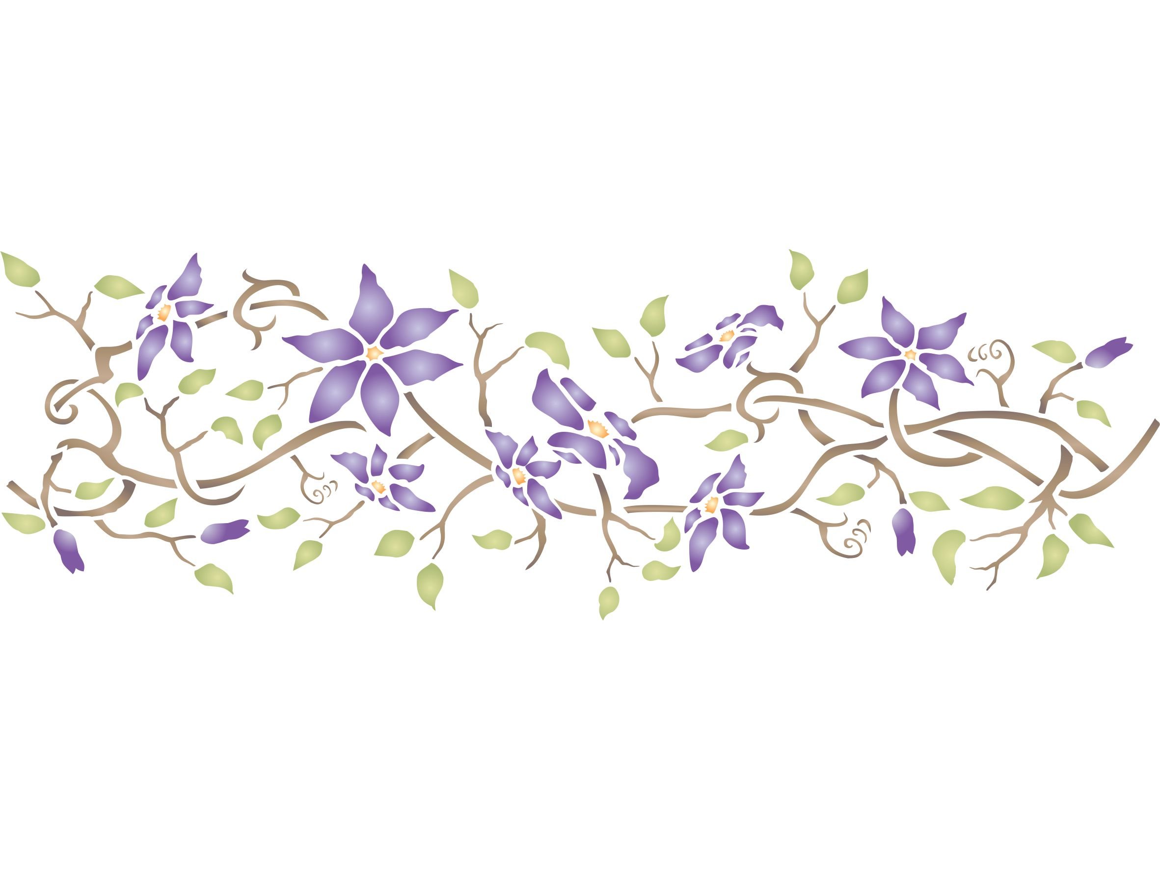 Clematis Stencil - 52 x 16.5cm - Reusable Flower Border Wall Stencil Template