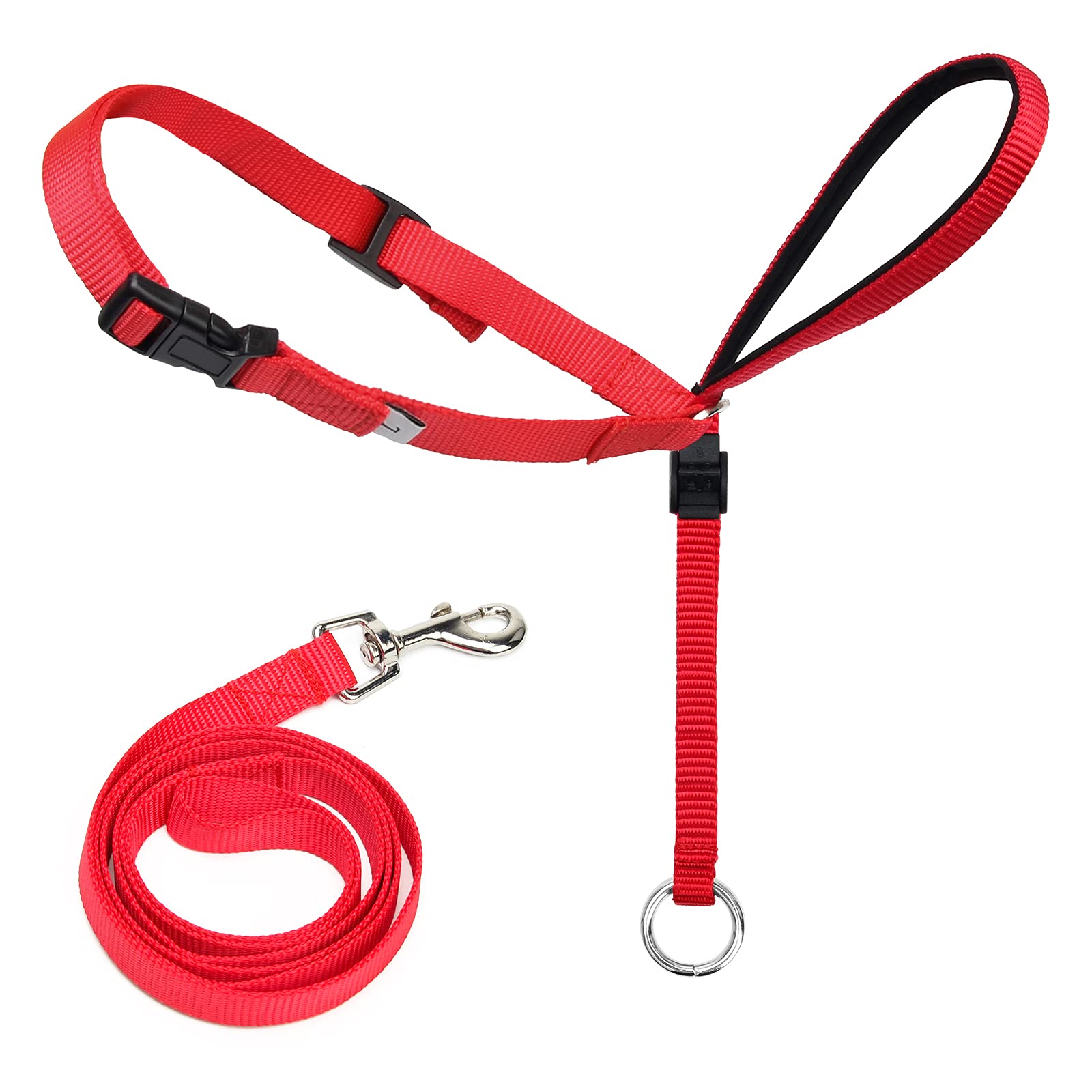 Head Halter for Dogs, Adjustable Dog Headcollar with 120 cm Safety Nylon Strap to Stop Pulling for Small Medium Large Dogs Red