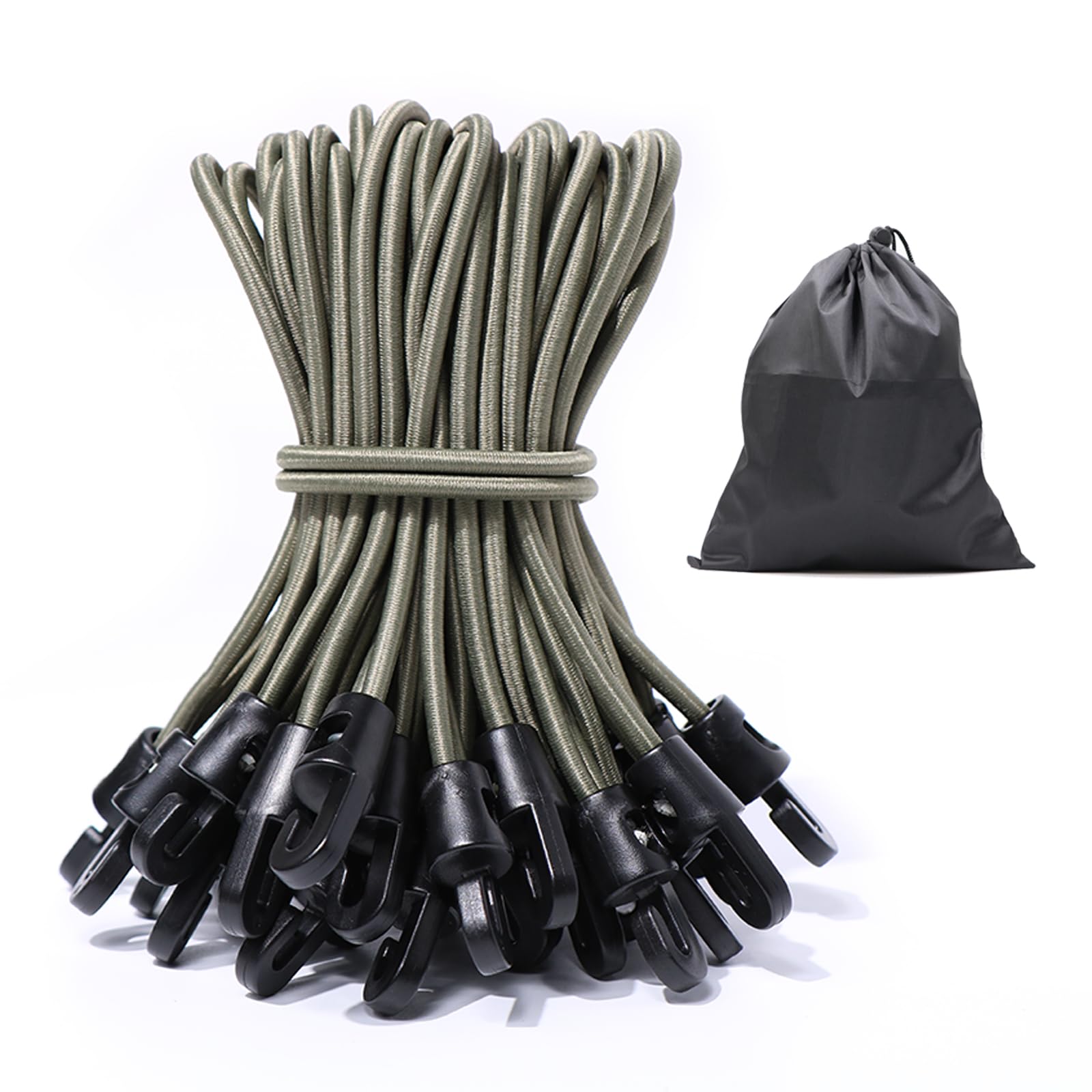 JunGG Bungee Cords with Hooks 25 Pcs 6 Inch Elastic Bungee Ropes with Hooks - Short Tarpaulin Hooks - Small Bungee Rope