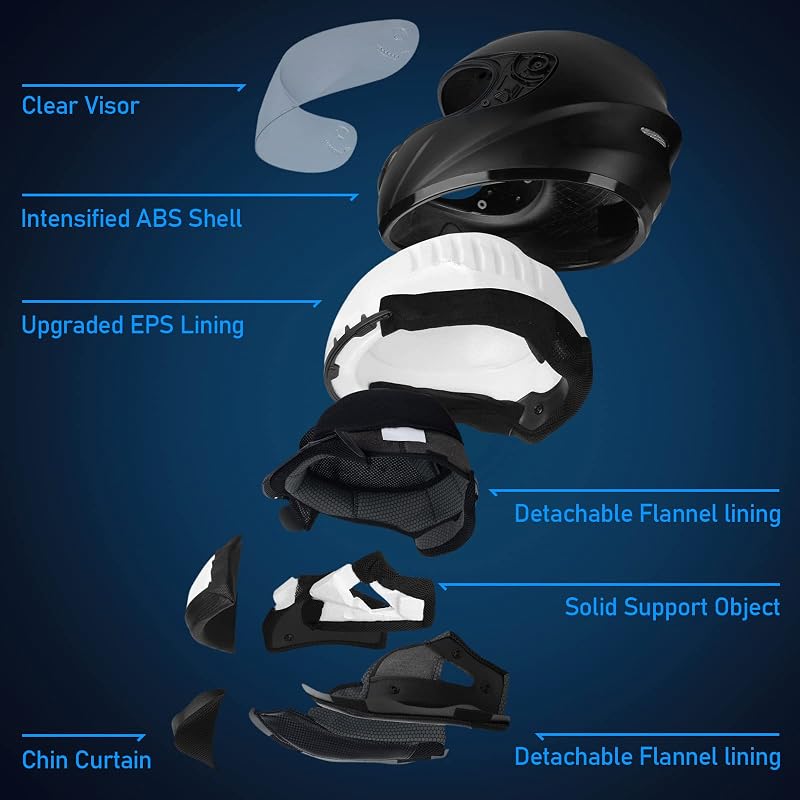 Casque Moto Intégral Homme et Femme, Noir M (57-58cm)