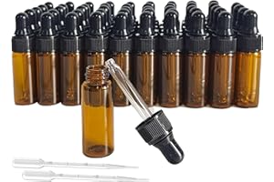 AGENIZ 50 Pcs 5ml Amber Glass Dropper Bottle, Mini Essential Oil Sample Bottle with Eyedropper, Suitable for Cosmetics Liquid