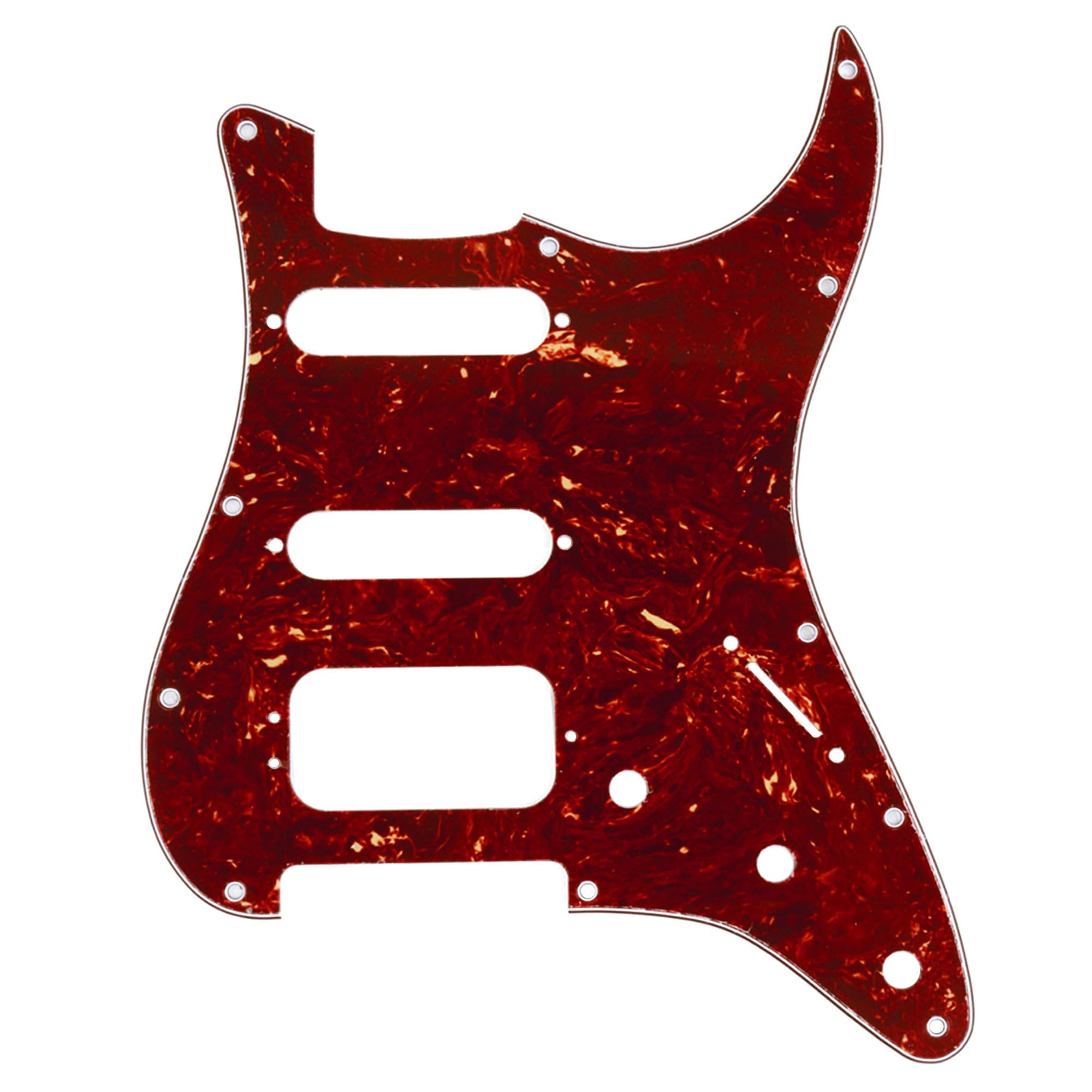 Musiclily Pro 11-Hole Round Corner HSS Guitar Strat Pickguard for USA/Mexican Stratocaster 3-screw Humbucking Mounting Open Pickup, 4Ply Vintage Tortoise