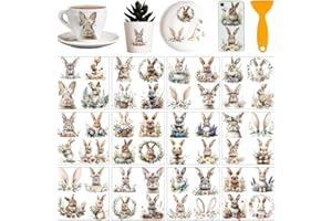 AHANDMAKER 12 Sheets Rabbit Rub on Transfer Stickers, Spring Window Decoration Animal Floral Furniture Decal for Home School 