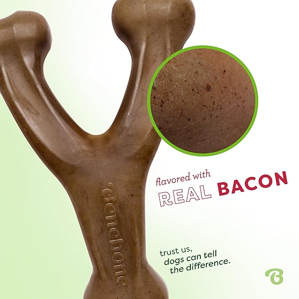 BENEBONE WISHBONE DURABLE DOG CHEW TOY FOR AGGRESSIVE CHEWERS, MADE IN USA, SMALL, REAL BACON FLAVOR