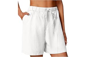 Womens Cotton Linen Shorts Summer Solid Wide Leg Short Pants Comfort Lightweight Beach Bermuda-Shorts with Pocket