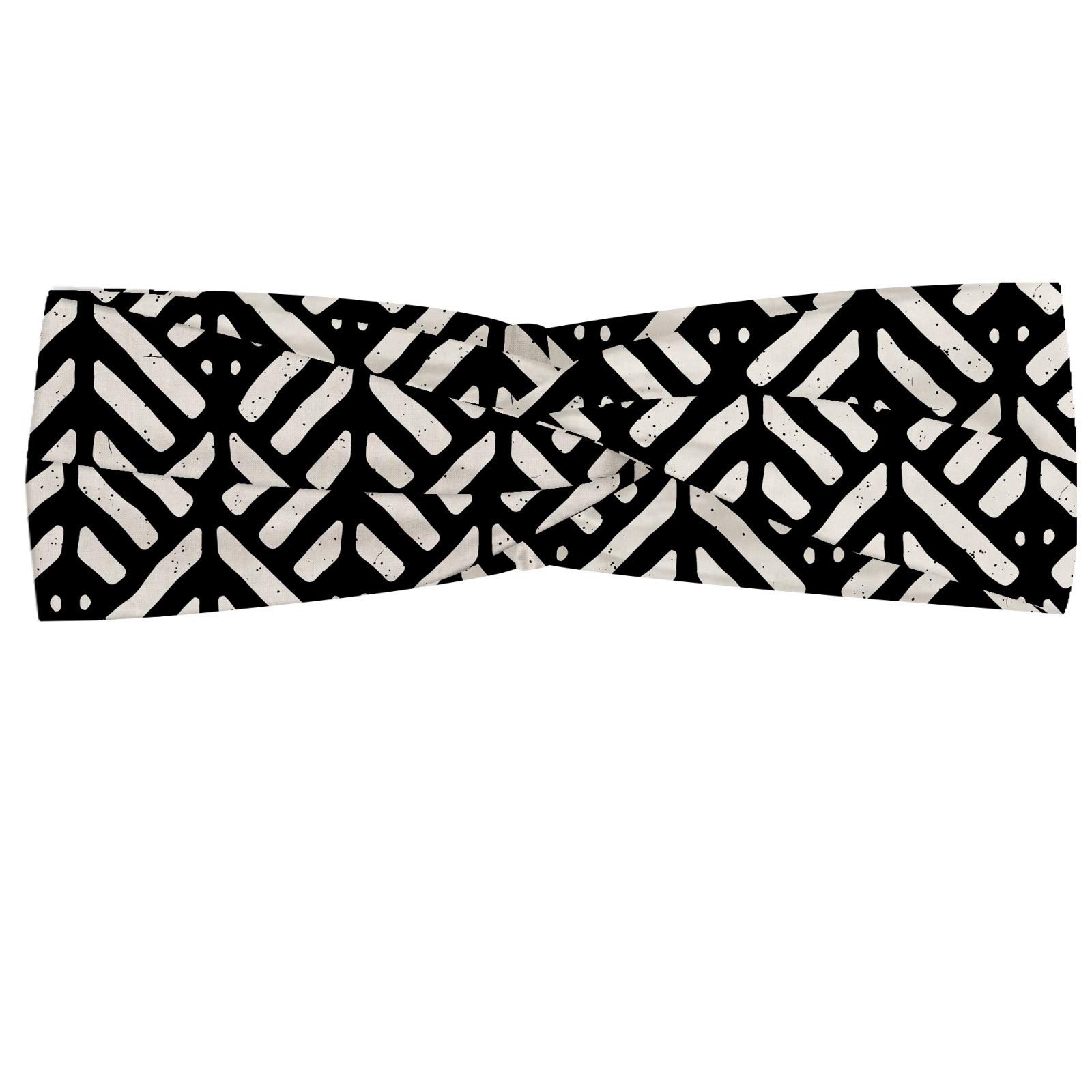ABAKUHAUS Headband Black and White, Retro Grunge Lines, Elastic and Soft Women's Bandana for Sports and Everyday Use, Black White