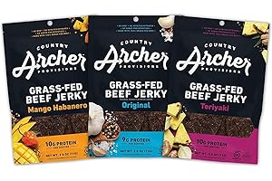 Beef Jerky Variety Pack by Country Archer, Original, Teriyaki, Mango Habanero, Protein Snack Packs, 2.5 Ounces, 3 Pack
