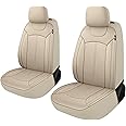 Pariiaotin Premium Leather Car Seat Covers Front Set, Waterproof Stain-Resistant Seat Covers for Cars, Universal Automotive Interior Covers for Sedan SUV Truck Pick-up Van, Beige