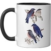 Patience Bluebird of Happiness Blue Bird Eastern Bluebird Ceramic Mug, Black/White