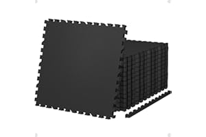 AIRHOP 0.79in Thick 48 Sq Ft Exercise Equipment Mats, 12 Tiles Upgraded Rubber Top with High Density EVA Foam, Large Interlocking Puzzle Gym Flooring for Home Gym, Heavy Weight Workout,Black