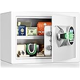 BlackSmith Biometric Safe 1.0 Cub Digital Home Security Safe with LCD Display Dual Alarm System Mute Mode Quick Access Fingerprint Recognition Lock Box for Money Jewelry, White