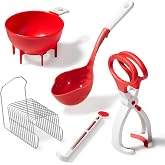 Starfrit 6-Piece Canning Set, Jar Lifter, Funnel &amp; Lid Rack, White &amp; Red | Complete canning kit. Jar lifter &amp; funnel. Lid rack holds 12 lids. Fits wide &amp; regular jars. Ideal for canning &amp; preserving.