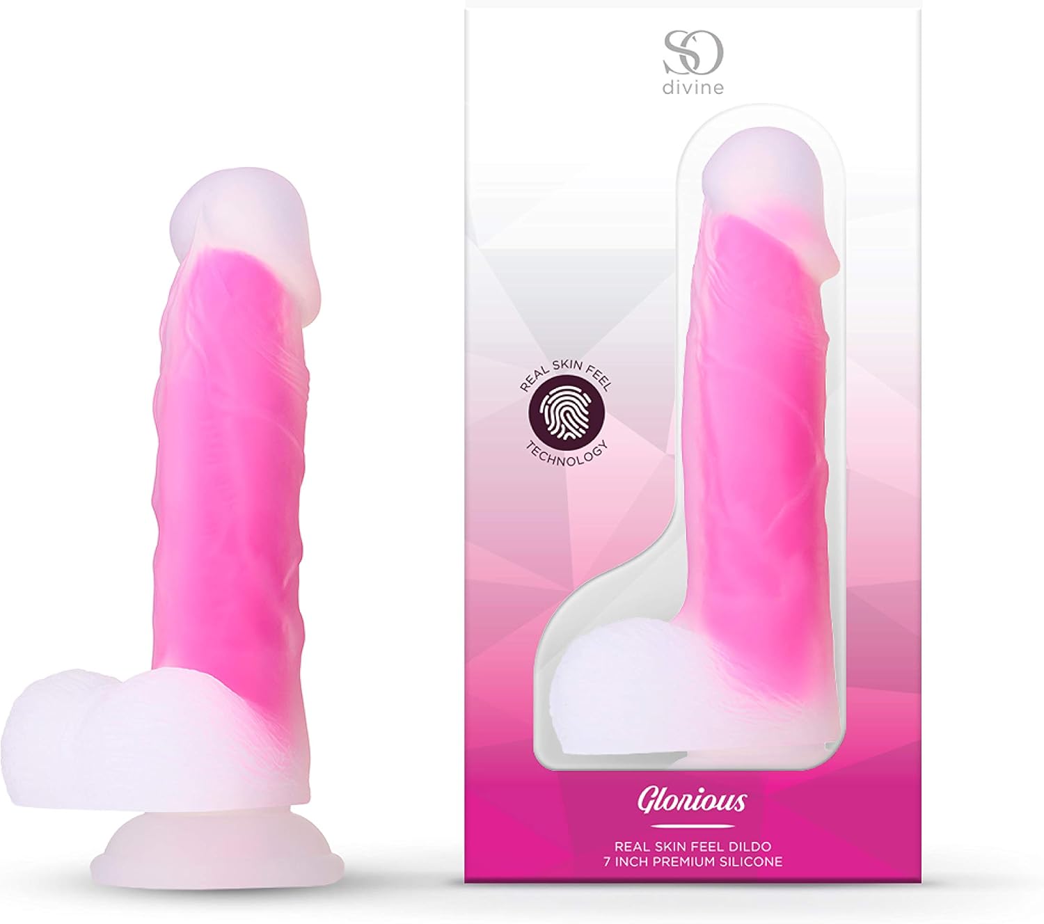 So Divine Glorious Real Skin Feel Soft Silicone Pink Dildo with Suction Cup, 7-Inch