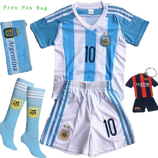 GamesDur 2016/2017 Argentina Lionel Messi 10 Away Soccer Kids Jersey & Short Set Youth Sizes (5