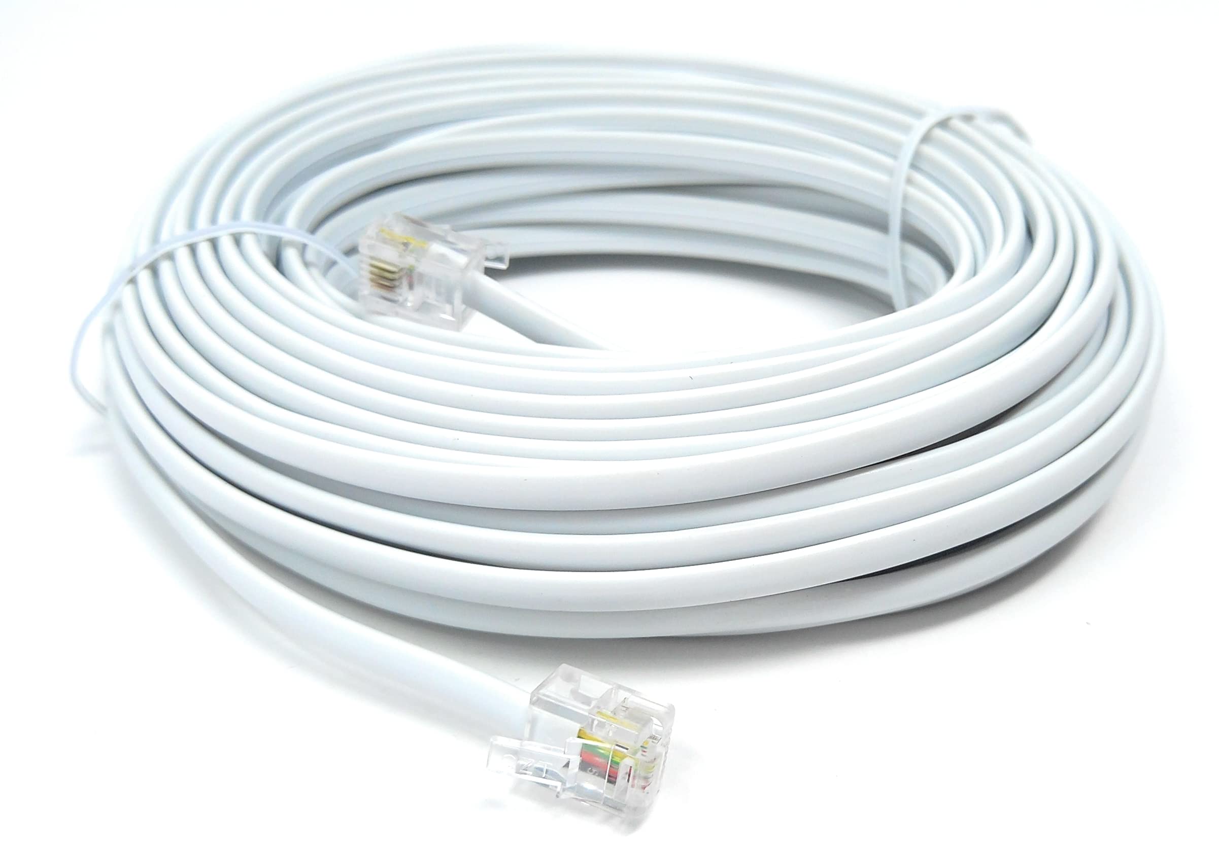 DRUT 15m RJ11 to RJ11 Telephone Landline Cable ADSL (6P4C) Flat Lead High Speed BT Internet Broadband Male to Male Router, Modem, Phone Extension Wire 50ft White