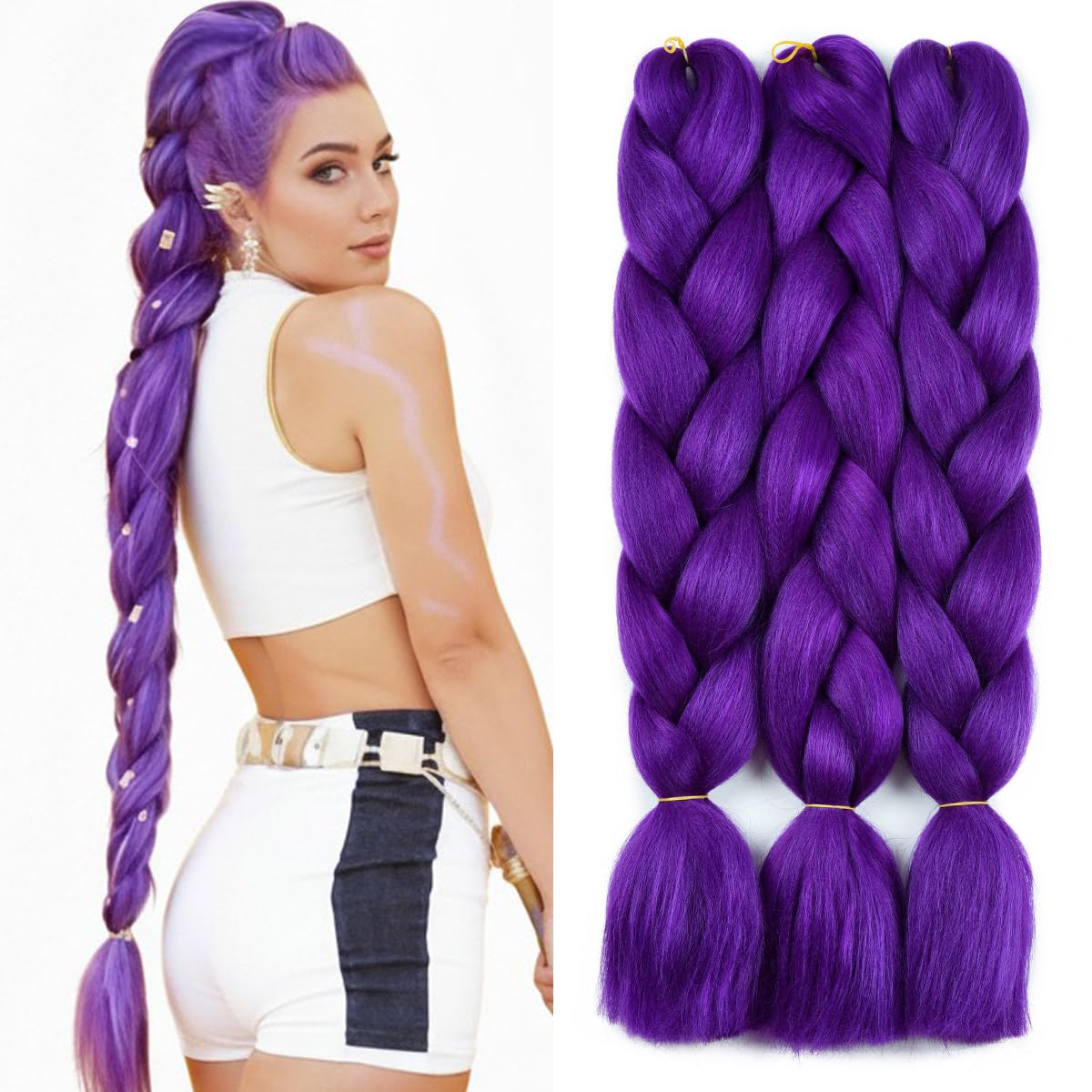 Yamel Braiding Hair Extension,Kanekalon Braiding Hair for Braiding Crochet Twist Box Braids Hair 24Inch 3pcs Purple Jumbo Braiding Hair โ image 1