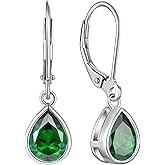 YL 925 Sterling Silver Solitaire Teardrop Dangle Drop Earrings Pear/Heart/Round Cut Birthstone Leverback Earrings Jewelry for Women