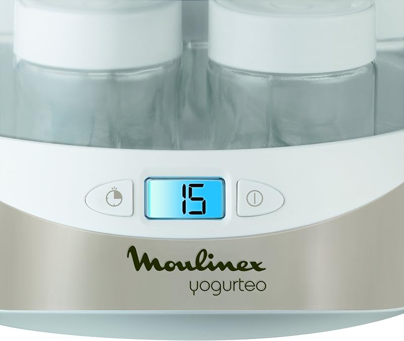 YG231E32 Yaourtière Yogurteo 7 Pots de Yaourt Inclus Programmable Écran LCD Minuteur 13W Champagne