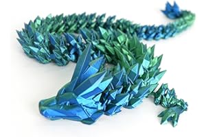 Flavery 3D Printed Dragon - 24 inch Dragon Fidget Toy, Pearly Sheen Articulated Dragon, 3D Printed Gift for Birthday, Figurine Decor(Green Mix Blue