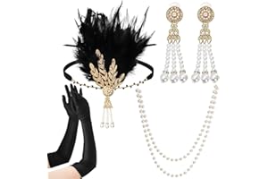 Mezchi 1920s Gatsby Flapper Accessories Set, 20s Party Costume Headband for Women, Feather Flapper Headpiece