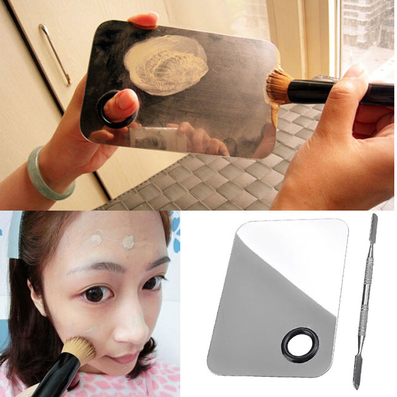 Faleto High Quality Lady Small Size Easy Carry Stainless Steel Cosmetic Makeup Palette Spatula Pro Best Foundation Palette Makeup Kit