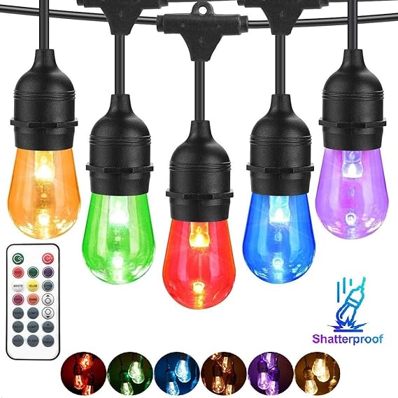 BRTLX Color Changing Outdoor String Lights,49Ft RGBW LED Waterproof