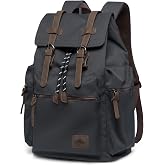 MOYYI Canvas Backpack for Men Fits 13&rdquo;-17.3&rdquo; Laptop, Durable Vintage backpack Leather Trim for Daily, College, Commute, Travel