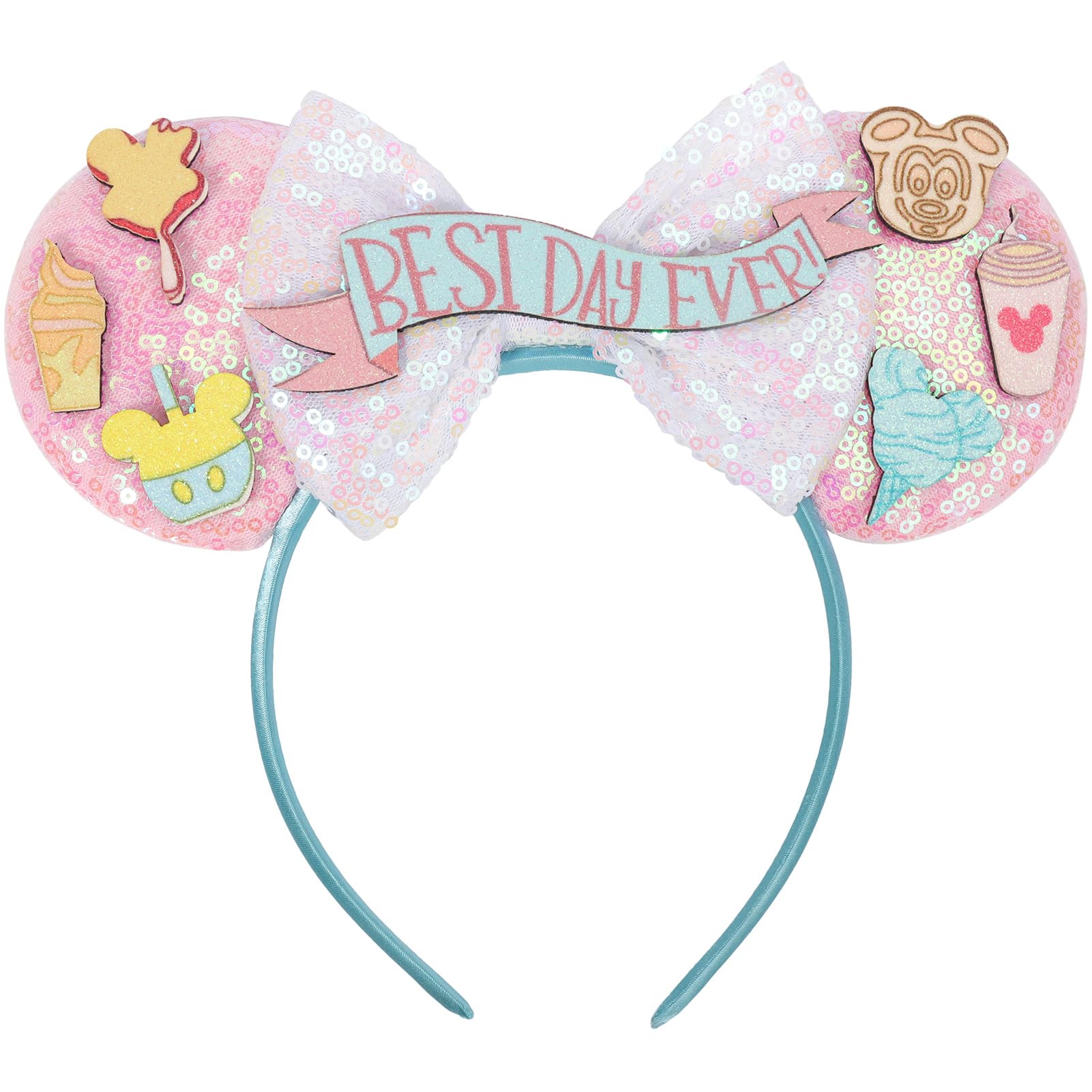 UNSPAZ Mouse Ears Headband, Birthday Mouse Ears for Women Girls, Park Ears for Trips Birthday Decorations Hair Accessories (Best Day Ever)
