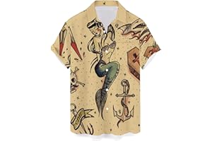 QIVICIMA Mens Bowling Shirts Hawaiian Shirt Big and Tall Retro Button Up Vintage Guayabera Camp Shirt