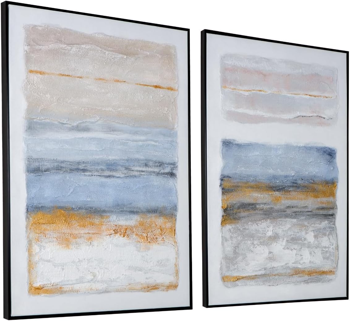 Paintings - Boho Abstract Wall Art for Decor - Hand-Painting Canvas Art with Heavy Texture in Yellow and Light Blue Hues for Living Room Bedroom Decor Abstract Artwork for Modern, Boho Decor, 24