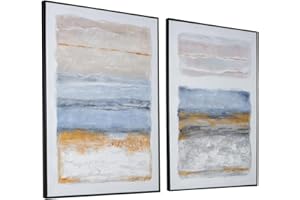 ZESSONIC Boho Abstract Wall Art for Decor - Hand-Painting Canvas Art with Heavy Texture in Yellow and Light Blue Hues for Living Room Bedroom Decor Abstract Artwork for Modern, Boho Decor, 24" x 36" x 2 Panel