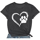 COMIZI Dog Lover Shirts for Women Cute Paw Love Heart Print T-Shirt Dog Mom Short Sleeve Tee Tops